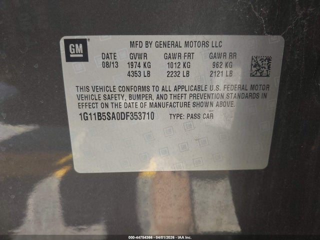 Продаж на аукціоні авто 2013 Chevrolet Malibu 1ls, vin: 1G11B5SA0DF353710, номер лоту: 44754366