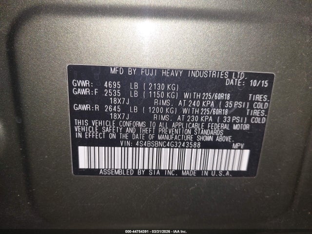 2016 SUBARU OUTBACK 4S4BSBNC4G3243588 Photo 8