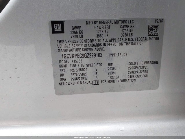 1GCVKPEC9GZ229102 Chevrolet Silverado 1500 Custom