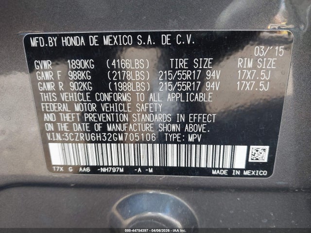 2016 HONDA HR-V 3CZRU6H32GM705106 Photo 8