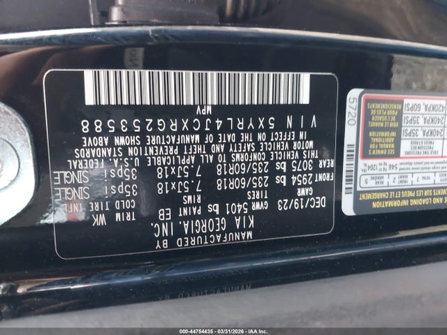 44754435 :رقم المزاد ، 5XYRL4JCXRG253588 vin ، 2024 Kia Sorento S مزاد بيع