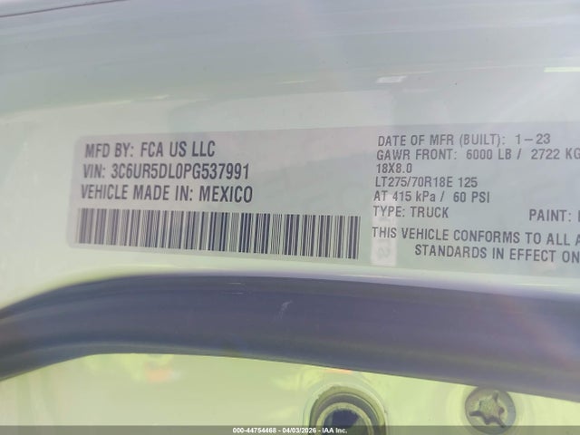 Продаж на аукціоні авто 2023 Ram 2500 Big Horn  4x4 6'4 Box, vin: 3C6UR5DL0PG537991, номер лоту: 44754468