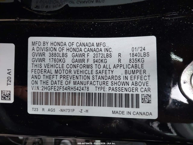 2HGFE2F54RH542478 Honda Civic Sport