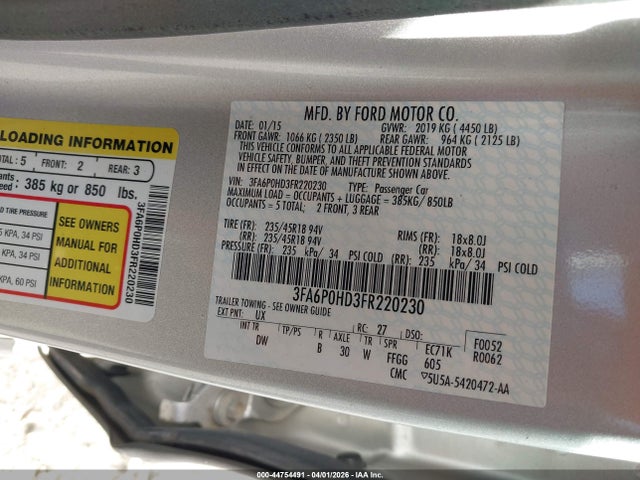 Ford FUSION SE 2015 3FA6P0HD3FR220230 Image 9