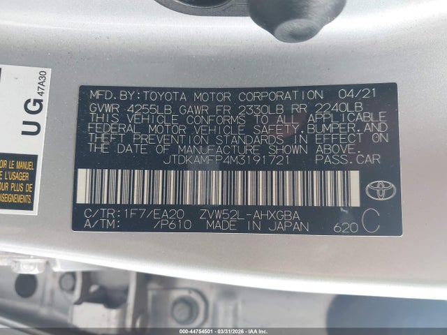 Toyota Prius Prime Xle 2021 JTDKAMFP4M3191721 Image 9