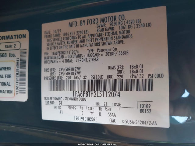 Ford Mustang Ecoboost Premium Fastback 2020 1FA6P8TH2L5112074 Image 9