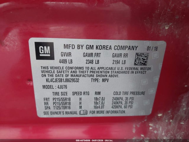 Продажа на аукционе авто 2018 Buick Encore Preferred, vin: KL4CJESB1JB629532, номер лота: 44754506