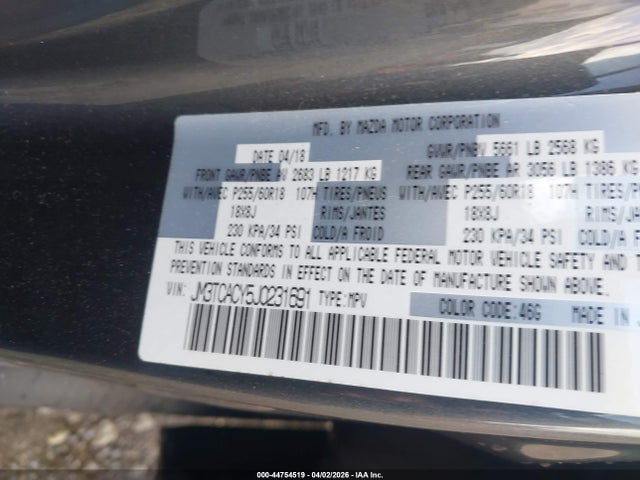 Продаж на аукціоні авто 2018 Mazda Cx-9 Touring, vin: JM3TCACY5J0231691, номер лоту: 44754519