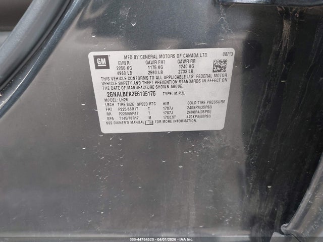 Продаж на аукціоні авто 2014 Chevrolet Equinox 1lt, vin: 2GNALBEK2E6105176, номер лоту: 44754520