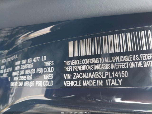 Auction sale of the 2020 Jeep Renegade Sport Fwd, vin: ZACNJAAB3LPL14150, lot number: 44754523