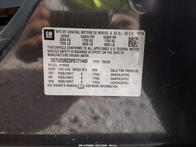 Aukcja sprzedaży 2015 Gmc Sierra 1500 Sle, vin: 3GTU2UEC5FG171448, numer aukcji: 44754526