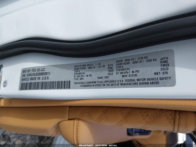 Продажа на аукционе авто 2025 Jeep Grand Cherokee Summit Reserve 4x4, vin: 1C4RJHEG5S8650911, номер лота: 44754527