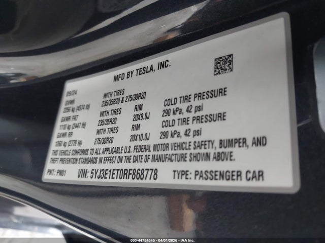 Продаж на аукціоні авто 2024 Tesla Model 3 Performance All-wheel Drive, vin: 5YJ3E1ET0RF868778, номер лоту: 44754545