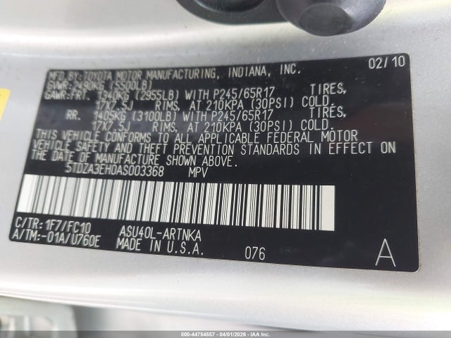 44754557 :رقم المزاد ، 5TDZA3EH0AS003368 vin ، 2010 Toyota Highlander مزاد بيع