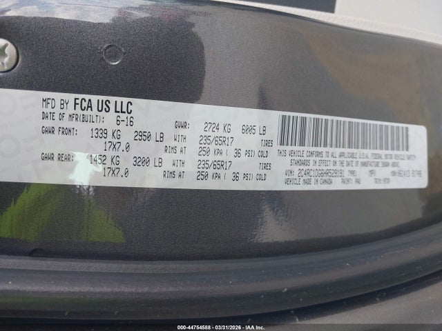 Aukcja sprzedaży 2017 Chrysler Pacifica Touring, vin: 2C4RC1DG6HR529191, numer aukcji: 44754588