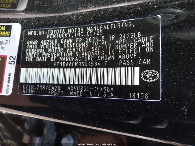 Продажа на аукционе авто 2025 Toyota Camry Se, vin: 4T1DAACK8SU158417, номер лота: 44754602