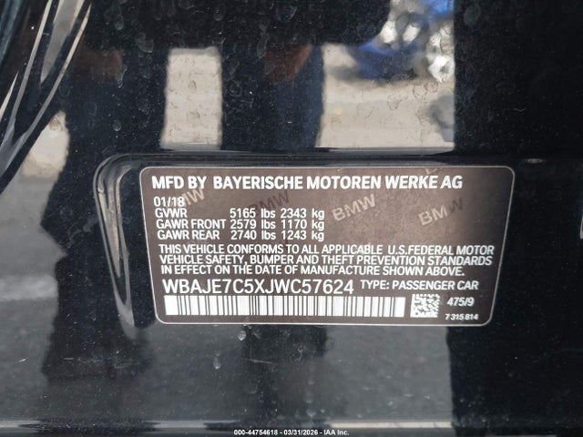 2018 Bmw 540i Xdrive მანქანა იყიდება აუქციონზე, vin: WBAJE7C5XJWC57624, აუქციონის ნომერი: 44754618
