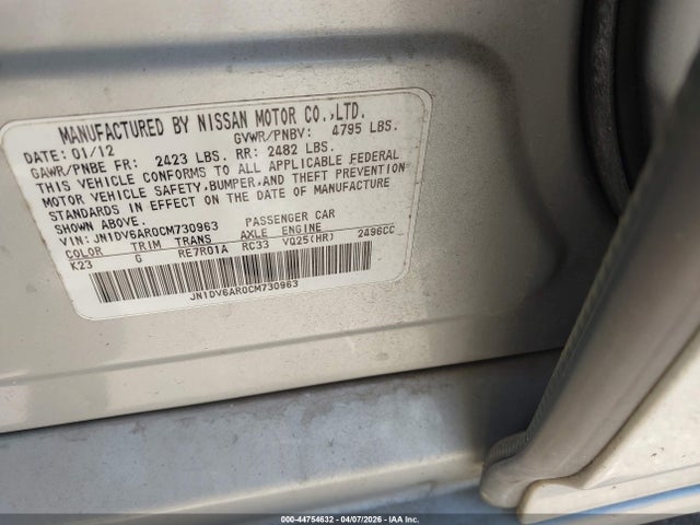 44754632 :رقم المزاد ، JN1DV6AR0CM730963 vin ، 2012 Infiniti G25x مزاد بيع