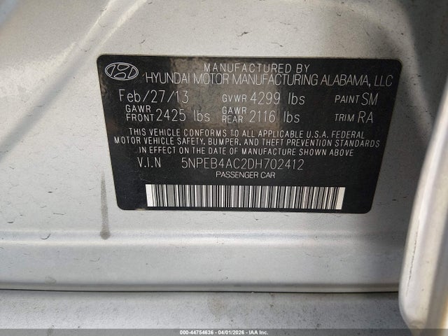 2013 HYUNDAI SONATA 5NPEB4AC2DH702412 Photo 8
