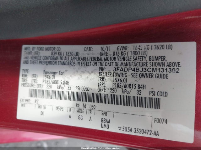 2012 FORD FIESTA 3FADP4BJ3CM131392 Photo 8