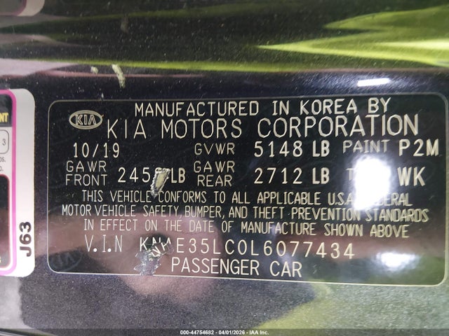 44754682 :رقم المزاد ، KNAE35LC0L6077434 vin ، 2020 Kia Stinger Gt مزاد بيع