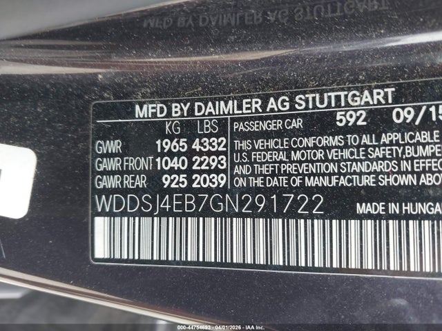 44754693 :رقم المزاد ، WDDSJ4EB7GN291722 vin ، 2016 Mercedes-benz Cla 250 مزاد بيع