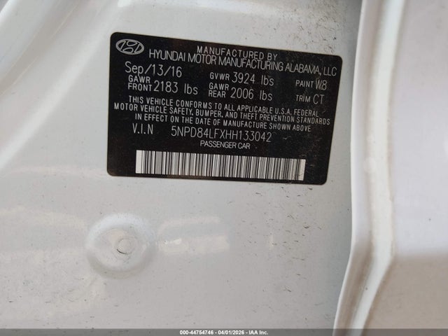 5NPD84LFXHH133042 Hyundai Elantra Value Edition