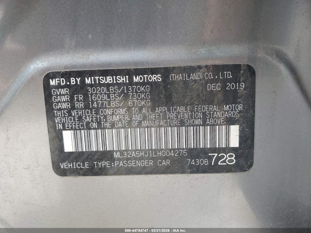 Продажа на аукционе авто 2020 Mitsubishi Mirage Le, vin: ML32A5HJ1LH004275, номер лота: 44754747