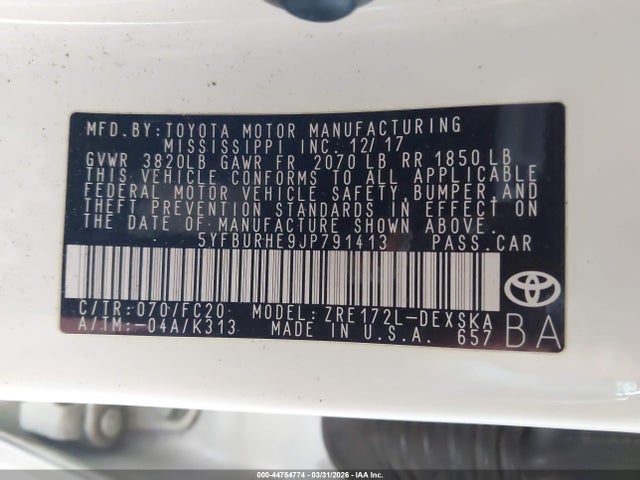 Toyota COROLLA SE 2018 5YFBURHE9JP791413 Image 9