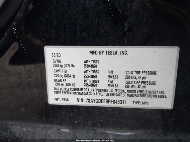 7SAYGDEE9PF845311 Tesla Model Y Awd/long Range Dual Motor All-wheel Drive
