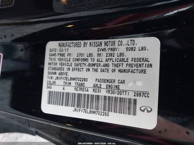 44754809 :رقم المزاد ، JN1FV7EL8HM702260 vin ، 2017 Infiniti Q60 3.0t Red Sport 400 مزاد بيع