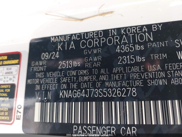 2025 Kia K5 Gt-line მანქანა იყიდება აუქციონზე, vin: KNAG64J73S5326278, აუქციონის ნომერი: 44754816