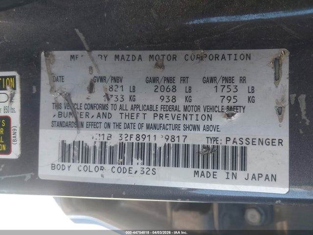 44754818 :رقم المزاد ، JM1BK32F891189817 vin ، 2009 Mazda Mazda3 I مزاد بيع