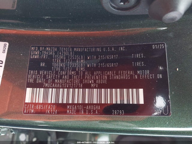 Продажа на аукционе авто 2025 Toyota Corolla Cross Le, vin: 7MUCAAAG1SV121718, номер лота: 44754833