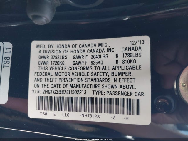 Honda CIVIC EX 2014 2HGFG3B87EH502213 Image 9