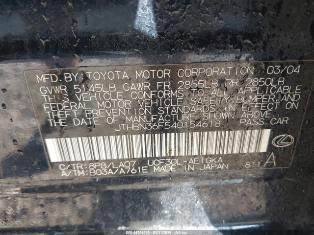 2004 LEXUS LS 430 JTHBN36F540154618 Photo 8