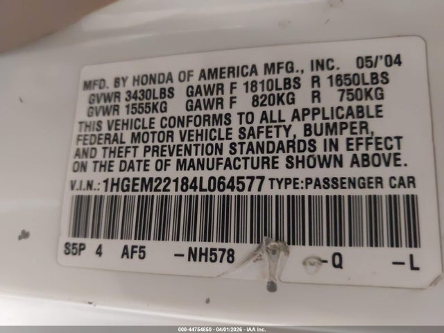 2004 HONDA CIVIC 1HGEM22184L064577 Photo 8