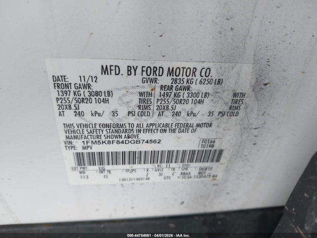 Aukcja sprzedaży 2013 Ford Explorer Limited, vin: 1FM5K8F84DGB74562, numer aukcji: 44754861