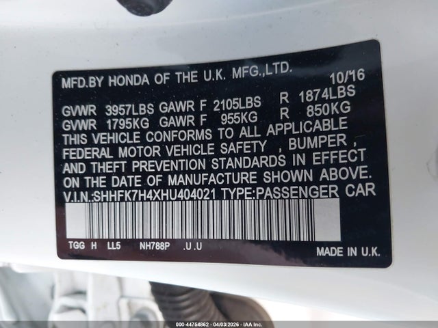 SHHFK7H4XHU404021 Honda Civic Sport