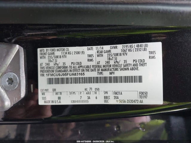 Продажа на аукционе авто 2015 Ford Escape Titanium, vin: 1FMCU9J95FUA83165, номер лота: 44754866