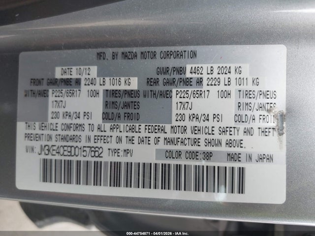 44754871 :رقم المزاد ، JM3KE4CE9D0157662 vin ، 2013 Mazda Cx-5 Touring مزاد بيع