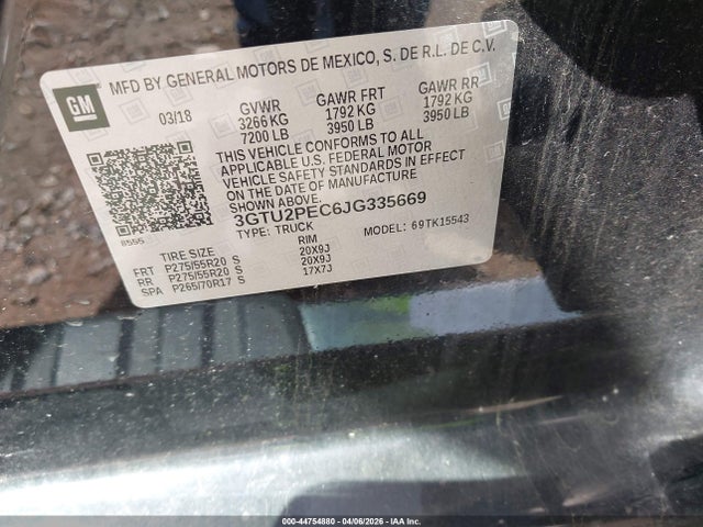 44754880 :رقم المزاد ، 3GTU2PEC6JG335669 vin ، 2018 Gmc Sierra 1500 Denali مزاد بيع