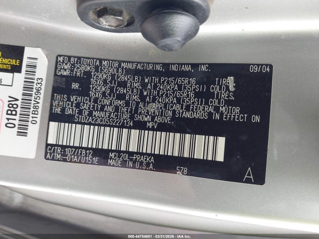 2005 TOYOTA SIENNA 5TDZA23C05S227134 Photo 8