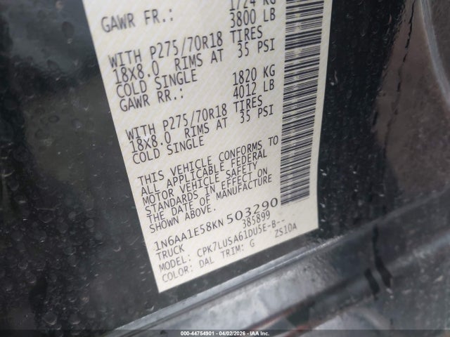 Продаж на аукціоні авто 2019 Nissan Titan Pro-4x, vin: 1N6AA1E58KN503290, номер лоту: 44754901