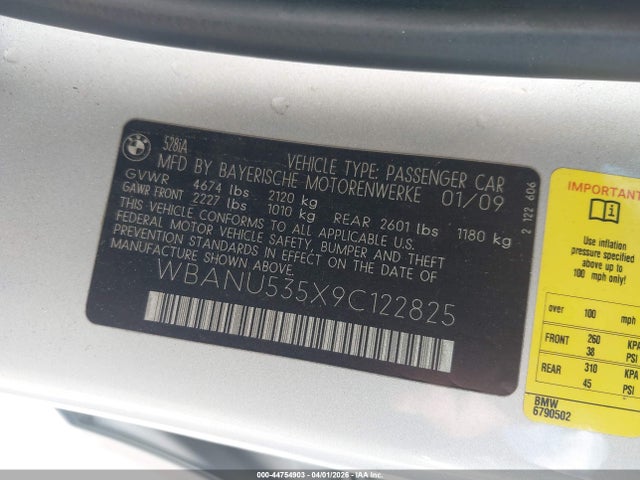 Продажа на аукционе авто 2009 Bmw 528i, vin: WBANU535X9C122825, номер лота: 44754903