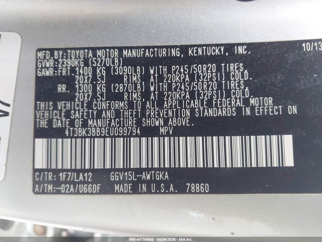 Toyota Venza Xle V6 2014 4T3BK3BB9EU099794 Image 9
