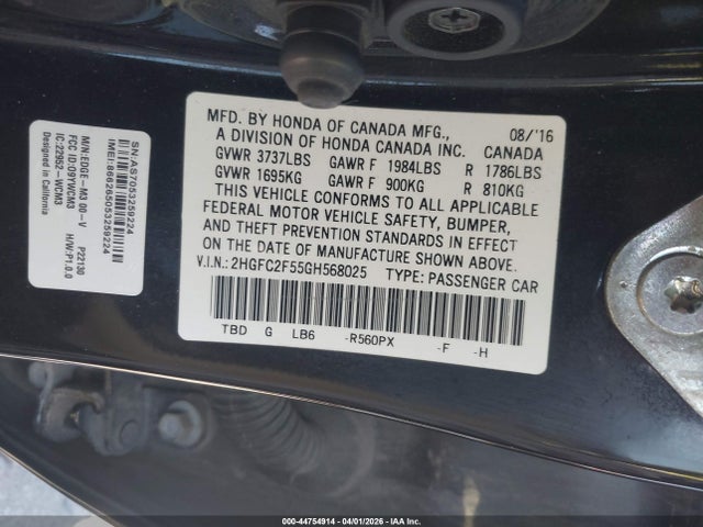 Honda Civic Lx 2016 2HGFC2F55GH568025 Image 9