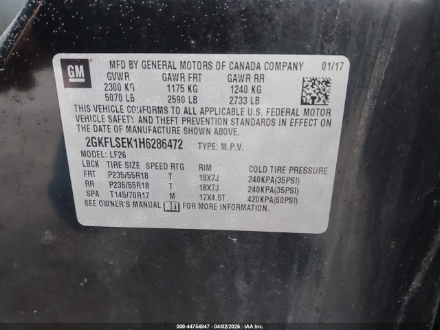 Aukcja sprzedaży 2017 Gmc Terrain Sle-1, vin: 2GKFLSEK1H6286472, numer aukcji: 44754947
