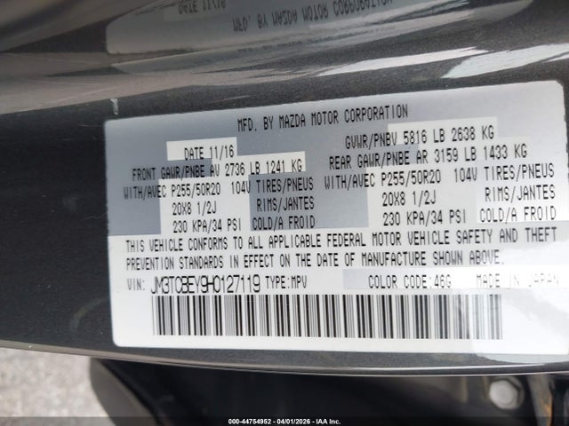 44754952 :رقم المزاد ، JM3TCBEY9H0127119 vin ، 2017 Mazda Cx-9 Signature مزاد بيع