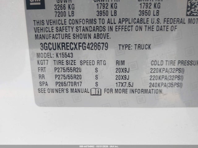 3GCUKRECXFG428679 Chevrolet Silverado 1500 1lt